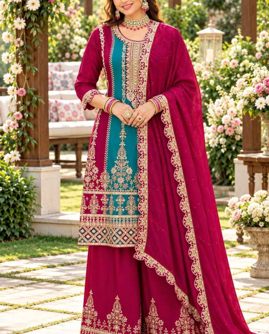 2203 - Prepossessing Chinon Zari Multi Colour Palazzo Salwar Kameez